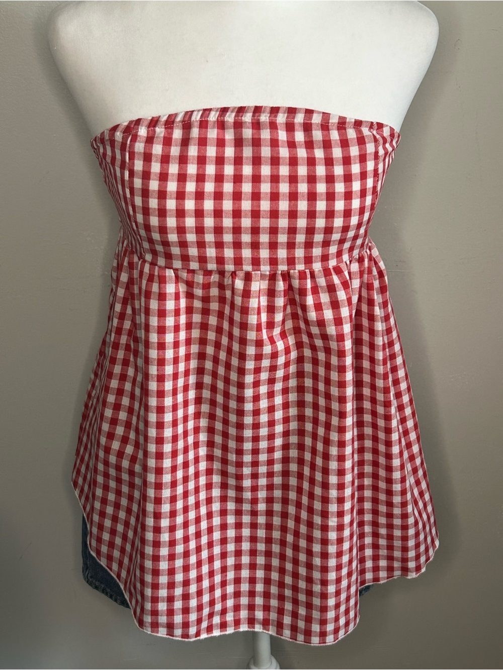Strapless Red Gingham Tunic Top